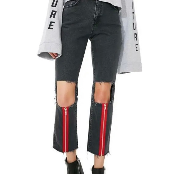 The Ragged Priest Denim - The Ragged Priest Scratch Jean Charcoal/Red Size 24